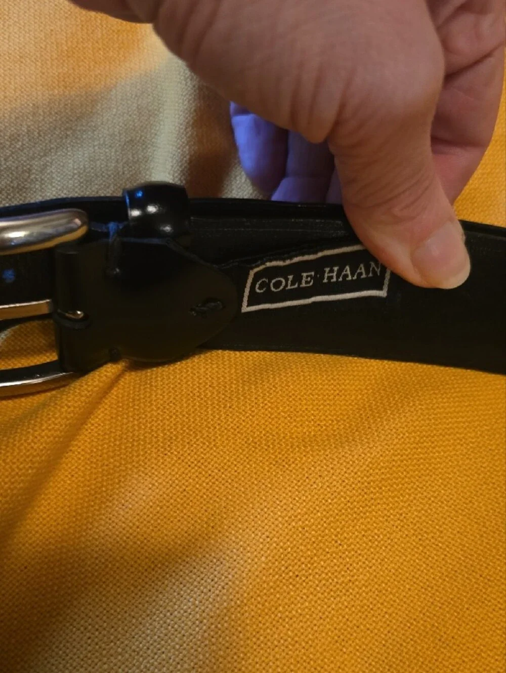 Cole Haan Black Leather Belt with Silver Buckle - Classic